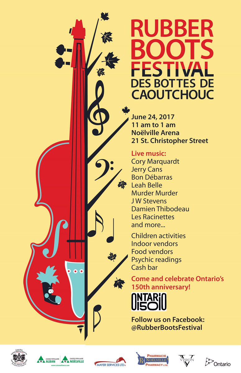 Great line up at our 2017 festival happening June 24th at the Noelville arena #RubberBootsFestival!