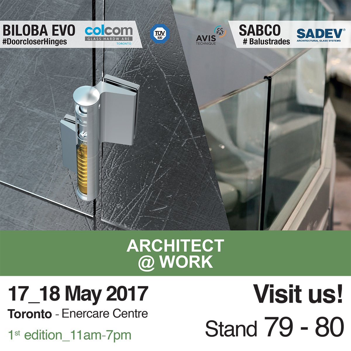 ColcomGroup's tweet photo. @ATW_INTL: #BilobaEvo and #Sabco are esposed for you today and tomorrow in Toronto. #DoorcloserHinges #Balustrades @sadevsbi #ColcomGroup https://t.co/j2hk3HMM03