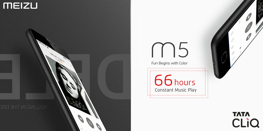 Meizu_India's tweet photo. Nonstop 66 hours music play with larger 3070mAh battery for best battery life. 
Buy: https://t.co/fsWHZSfRRs
#Meizum5 #FunBeginsWithColours https://t.co/QQ7uh8yIQl