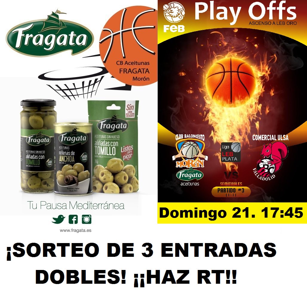 ¡Sorteo 3 entradas dobles para partido DOMINGO! #PlayoffsLEBPlata! Haz RT y consíguelas! <a href="/cbmoron/">C.B. Morón</a> vs <a href="/CBCValladolid/">CBCValladolid</a>
goo.gl/ILo6wY