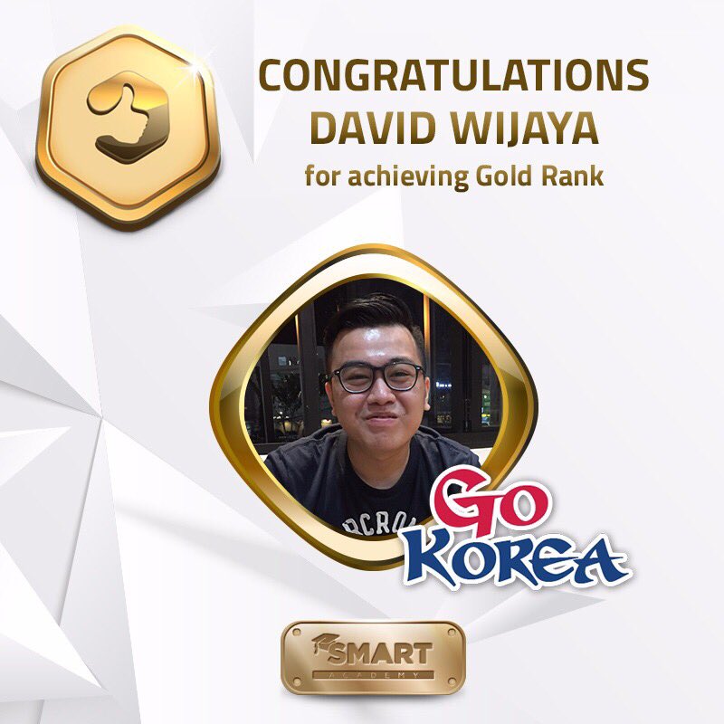 SmartInPays's tweet photo. SIP New Rank Continues
For achieving Gold Rank (Korea Trip Achiever) Mr. David Wijaya (Mahasiswa) #KoreaTripAchiever #SIPGold https://t.co/B5C9tYuuD6