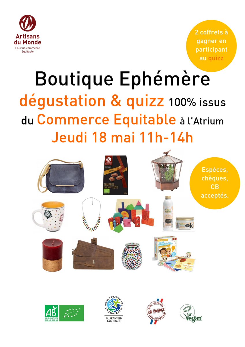 adm_paris's tweet photo. Retrouvez Artisans du Monde demain au siège @AXAFrance dans l'Atrium de 11h à 14h. Sensibilisation au Commerce Équitable, dégustation, quizz https://t.co/93khLdTKND