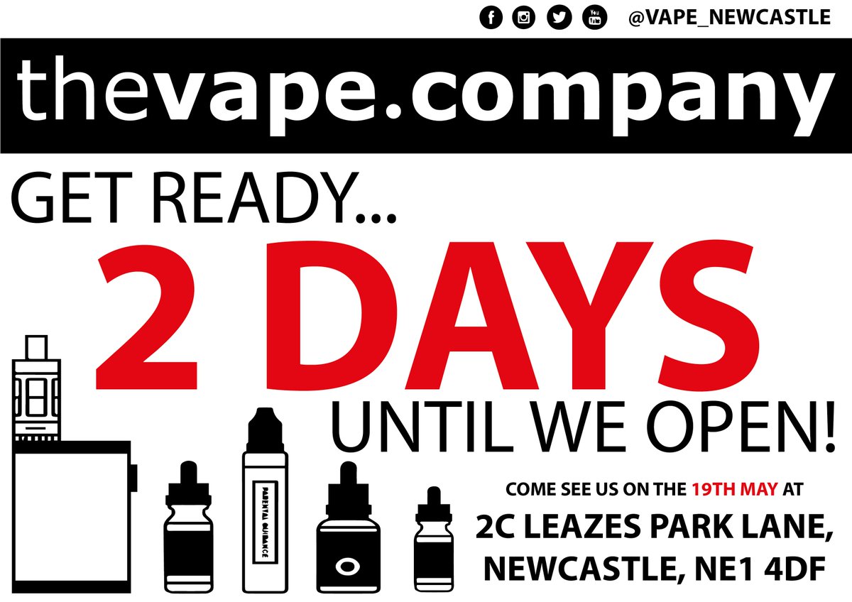 2 days! Come visit us on Friday and enjoy 20% off everything!!#vapers #newcastlecitycentre #vapenewcastle #thevapecompany #vapelife #vapefam