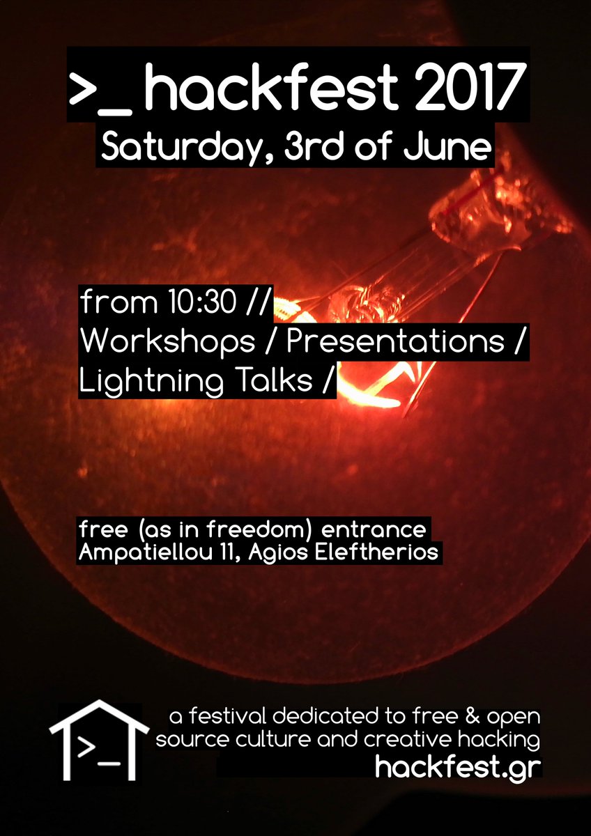 hackerspacegr's tweet photo. Hackfest 2017 # Σάββατο, 3 Ιουνί��υ
https://t.co/BrddUSxfwG https://t.co/I8St9JSKbP