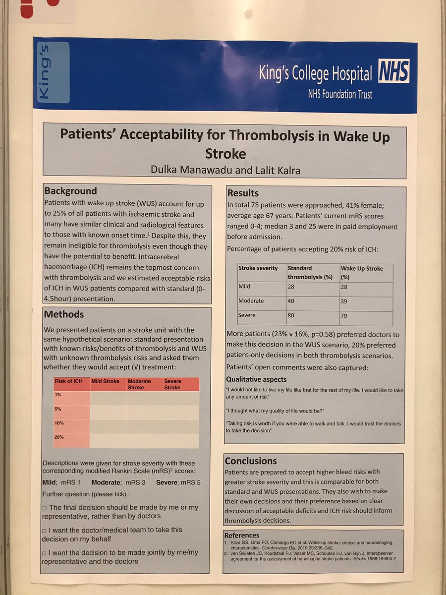 StephenMakin's tweet photo. Time for posters #ESOC17 patients are willing to accept a 20% risk of ICH for thrombolysis https://t.co/4bnKRz2RBN