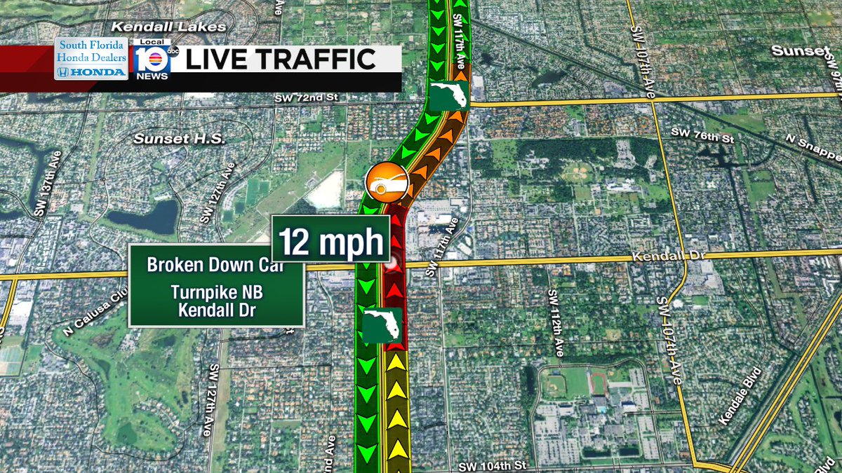 Broken Down Car on Turnpike NB at Kendall dr #traffic https://t.co/9pXEppuA3u