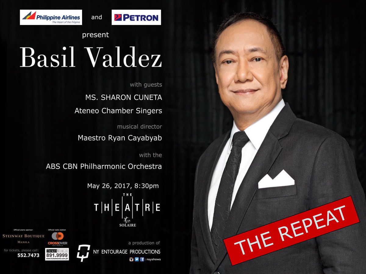 May 26 friday 830pm theatre <a href="/solaireresort/">Solaire Resort</a> - #BasilValdez The Repeat , for tickets <a href="/NSYSHOWS/">NY Entourage Productions</a> 5527473 /<a href="/TicketWorldInc/">TicketWorld Manila</a> 8919999 -admin #opm