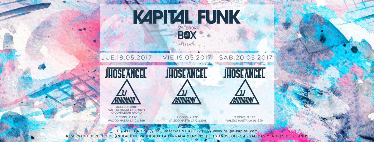 DjMiniMiniSpain's tweet photo. AGENDA SEMANAL!! 

X17 - BASH LINE
J18 - KAPITAL
J18 - KOH TAO
V19 - KAPITAL
V19 - VELVET
S20 - KAPITAL
S20 - VELVET 

#DJMINIMINIDATES 

💥💥 https://t.co/hKr87aL7iM
