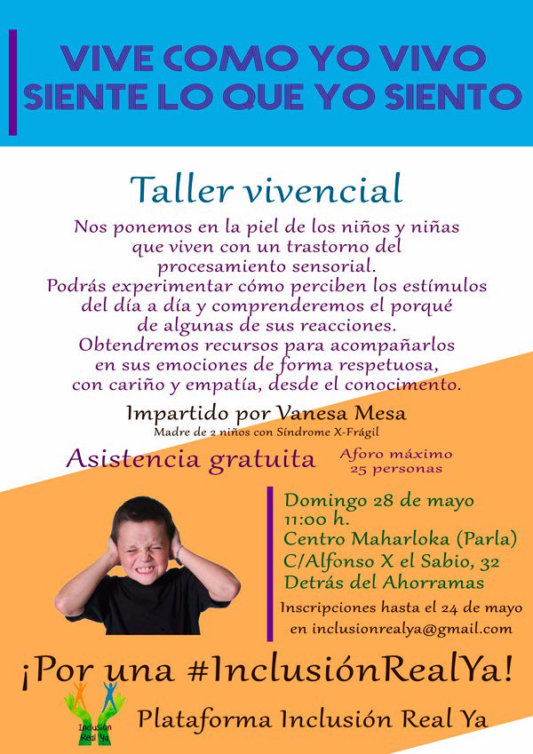 InclusionRealYa's tweet photo. Taller Vive como yo vivo, siente como yo siento. Domingo #28M en #Parla https://t.co/1eUCbNyOGm