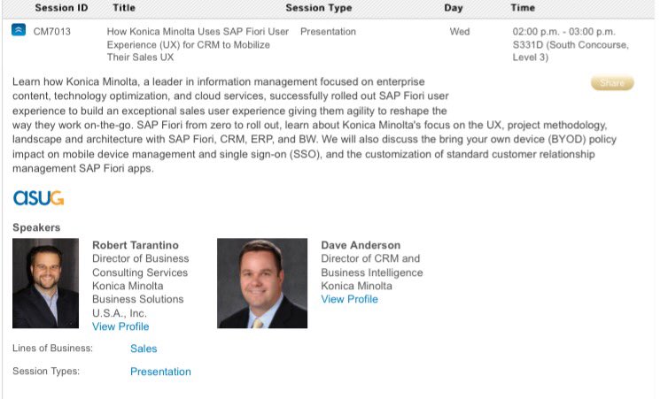 Come see how <a href="/KonicaMinoltaUS/">Konica Minolta US</a> is revolutionizing UX for Sales with <a href="/SAP/">SAP</a> Fiori 
Today at 2pm in room 331D
#ASUG2017 #SAPPHIRENOW