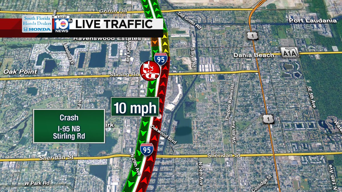 Crash has 3 center lanes blocked on I-95 NB at Stirling Rd #trafficalert https://t.co/ES4B7v5wNi