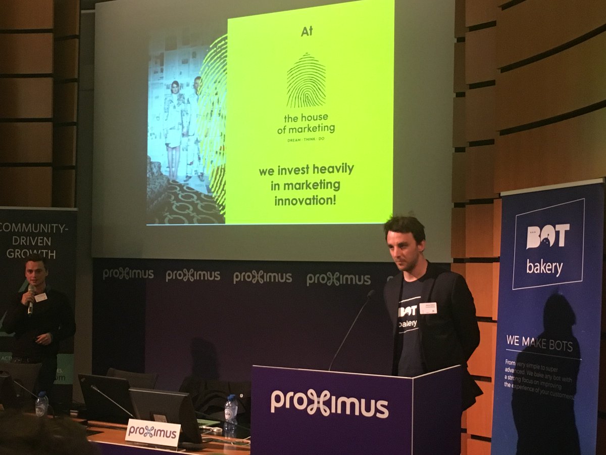 Proud to see our THoMers @DennisPeeters and @StefanHerrebosch talking on stage about the extraordinary era of chatbots #SMDAYBE #botbakery