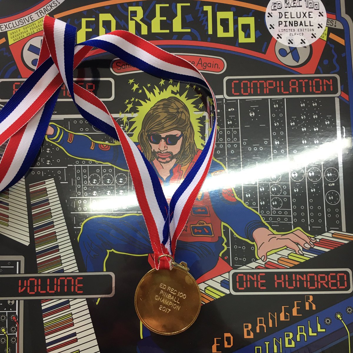 BecauseUK's tweet photo. Time to take home the gold 🏅@edbangerrecords #EDREC100 pinball tournament TONIGHT at @RoughTrade East, 7-9pm. over 4kg of vinyl to be won 😉✨ https://t.co/uAJuY5nRhj