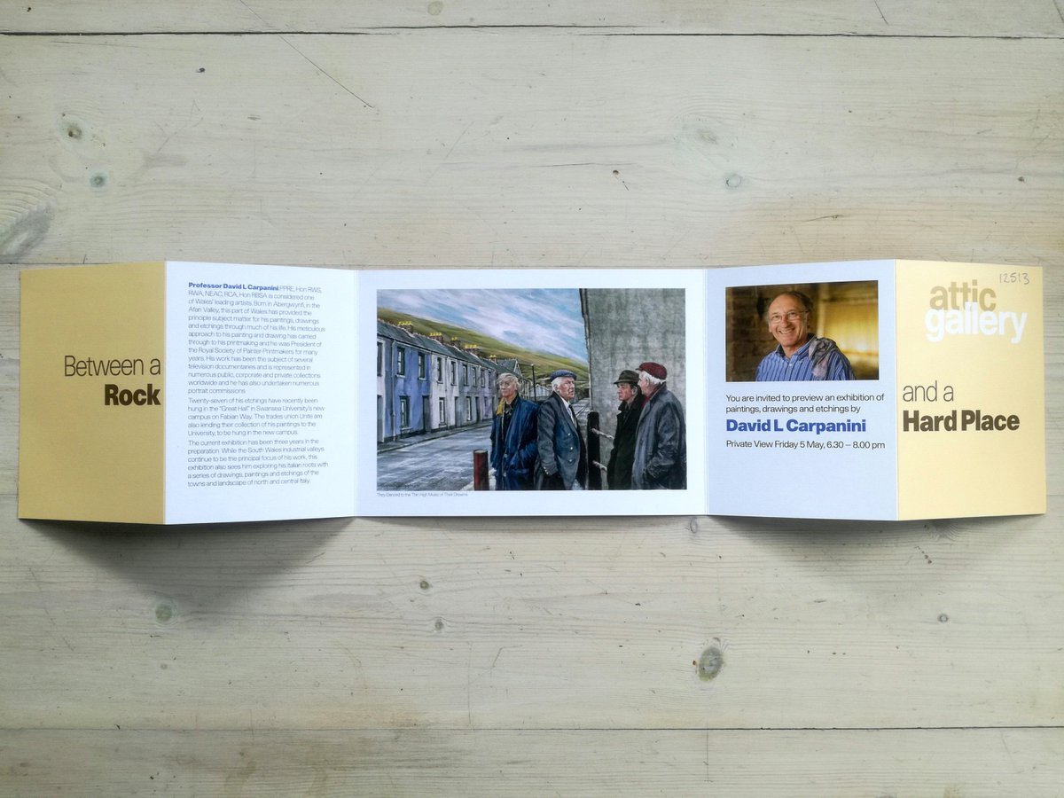 ridlerwebster1's tweet photo. Private view invite we designed for the Attic Gallery in Swansea Marina, showcasing an exhibition with Welsh artist, David L Carpanini. https://t.co/mGxIv95ChX