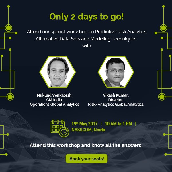 nasscomdeeptech's tweet image. Only 2 days left for the #registration to our #workshop on #PredictiveRisk Analytics. Book now - bit.ly/2pVN5jy