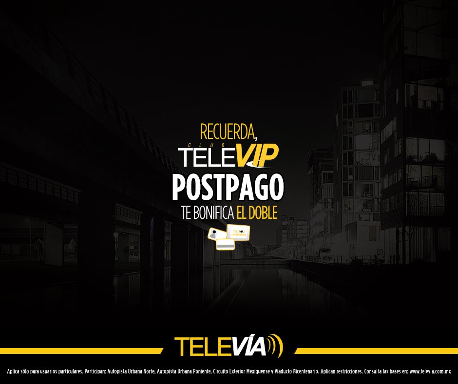 TagTeleVia's tweet photo. Forma parte del club #TeleVIP y si estás en PostPago te bonificamos el doble, conoce más aquí: https://t.co/DgS03zxbB8 #TAGTeleVía https://t.co/OqnMBtkswR