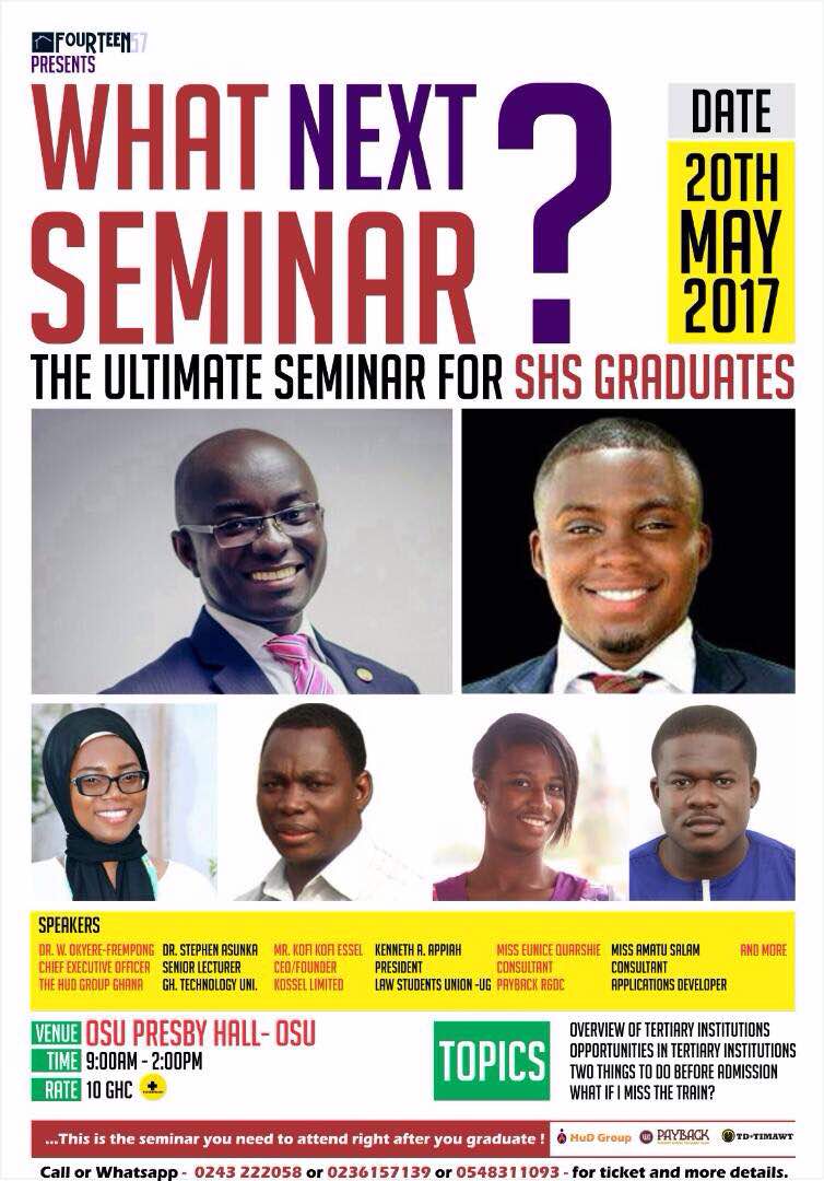 highskulclique's tweet photo. After School What Next.....  A seminar for SHS graduates....  20th May at Osu Presby https://t.co/jXhSkHWW5V