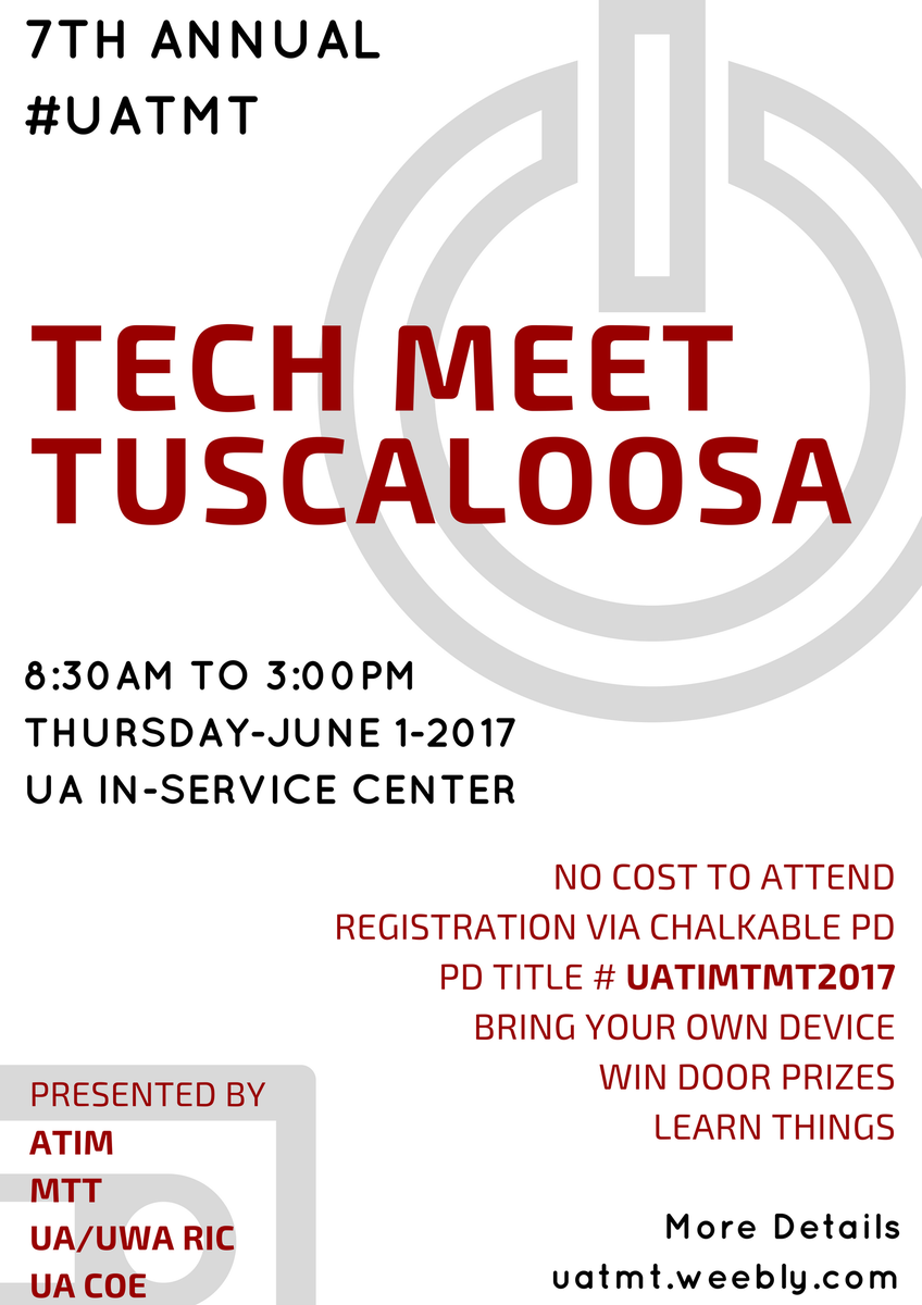 RMayben9's tweet photo. Tech Meet Tuscaloosa. June 1. Learn things. Have fun. Eat. Network. Win prizes. #uatmt #uamtt #tcslearns #tcsslearns https://t.co/i9KVRTZJ5k https://t.co/jtbVa8xjtY