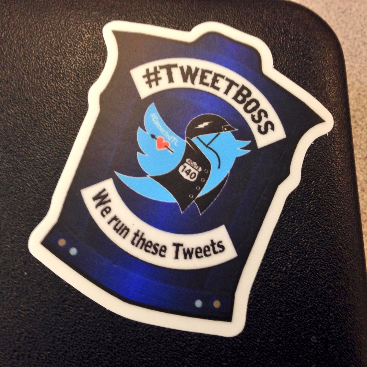 theteachingjedi's tweet photo. Please ignore my very naked CB; but, I am proud of the #TweetBoss sticker I just received in the mail! Thank you Mr. @edcampOSjr! https://t.co/RWvN8GWk4Q