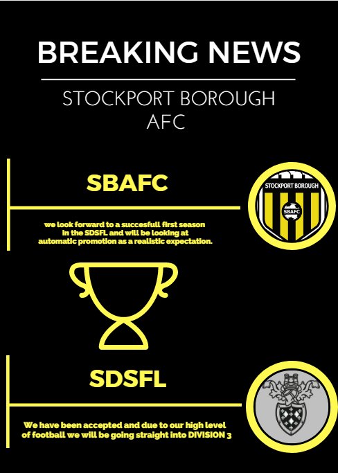 Stockport_Boro's tweet photo. BREAKING NEWS: We will be competing in division 3 of the @SDSFL1957 in our first competitive season!
#sbafc https://t.co/A29t9fIgAp