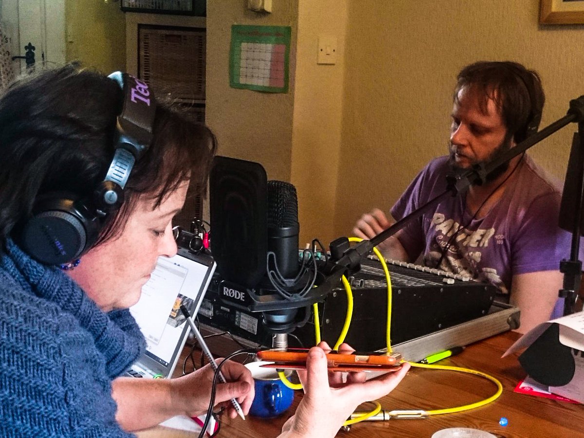 jackharrybill's tweet photo. In the studio with @LocalGlobalGirl and @brontebeat recording an interview with a guest coming to @HaworthFestival this July. https://t.co/NR0WZaTuaM