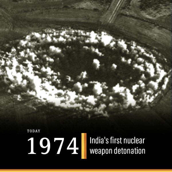 HISTORYTV18's tweet photo. On #ThisDayInHistory, #India successfully tested its first nuclear bomb! #SmilingBuddha #Pokhran1 https://t.co/F5AXKNVTem