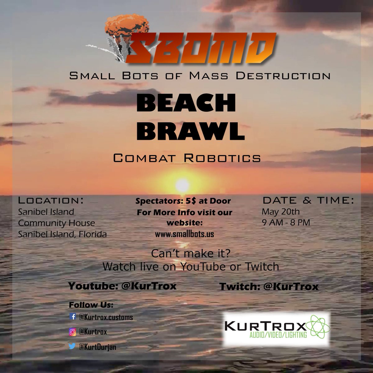 TCMSpace's tweet image. 3 days until Small Bots of Mass Destruction: Beach Brawl! #robotics #battlebots #mayhem