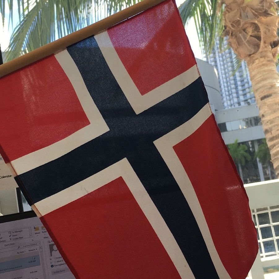 TheSalmonManTM's tweet photo. Happy 17th of May from our Miami office to all the #Norwegians #constitutionday #norway #flag #celebration https://t.co/5NaRQEbmVq