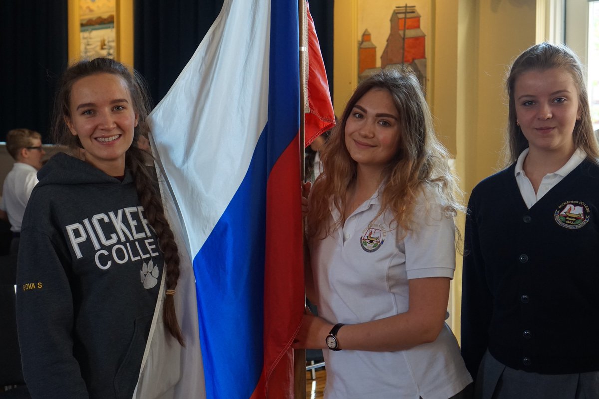 Thanks to our #PickeringCollege Russian students for their cultural presentation in Morning Meeting.