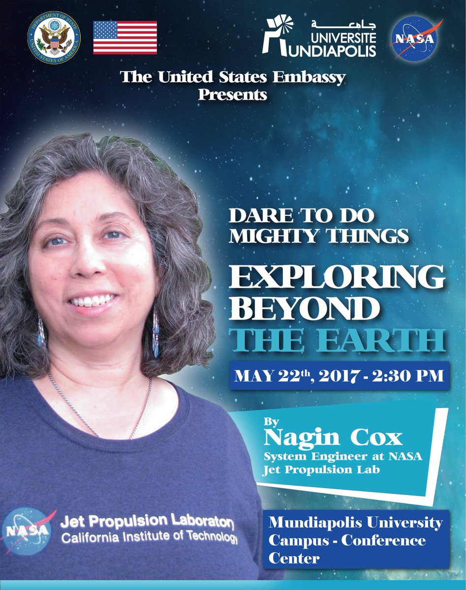 UMCasablanca's tweet photo. Conférence : « Dare to Do Mighty Things : Exploring Beyond the Earth », animée par Nagin COX @nasa_nagin, Ingénieure à la @NASAJPL https://t.co/jhYnTKd63I