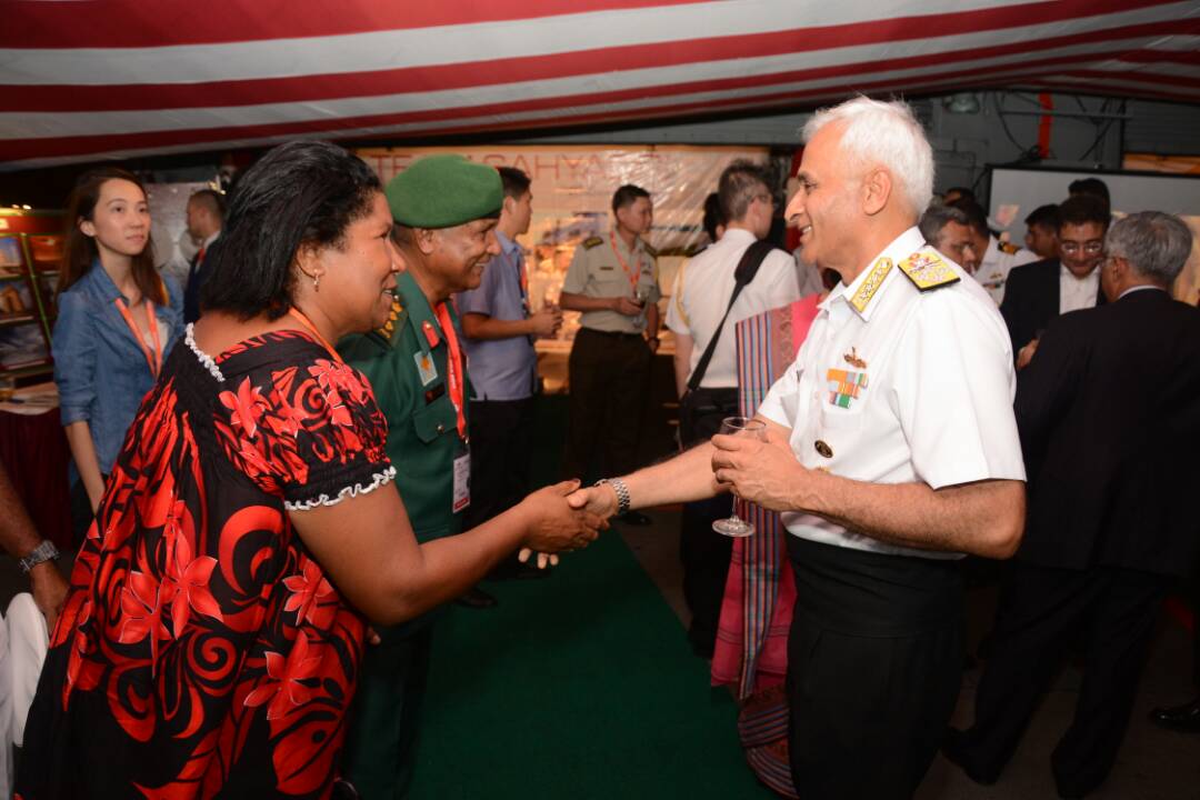 indiannavy's tweet photo. #BridgesofFriendship #RSN50 #IMR Adm S Lanba CNS hosts RAdm Lai Chung Han & other dignitaries onboard Sahyadri & Kamorta 4 evening Reception https://t.co/TGXya0IaMY