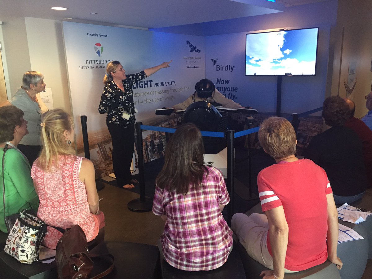 PITairport's tweet photo. Virtual reality exhibit Birdly coming to PIT May 22-25! Volunteer training underway @National_Aviary #anyonecanfly https://t.co/5h4Dpx7169