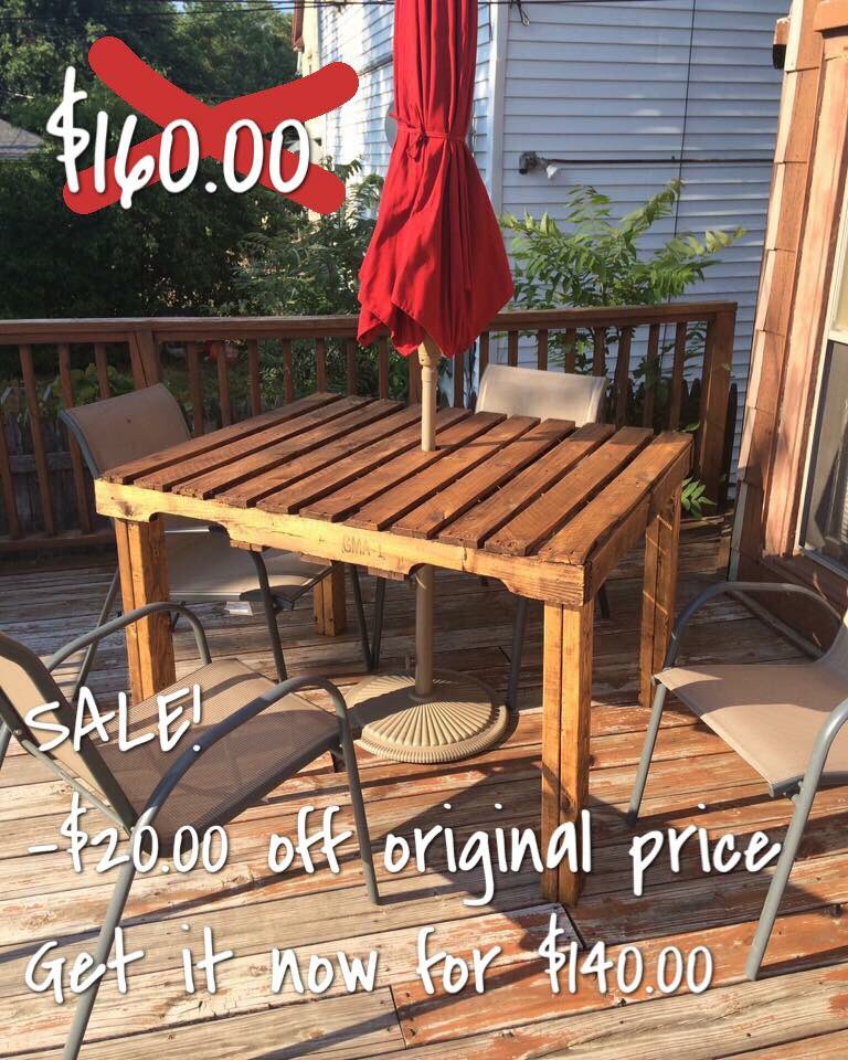 skylars_shop's tweet photo. SALE! Pallet Picnic Table. $20.00 off original price. Get it now for only $140.00! #SkylarsShop 🛠 https://t.co/XaslEndSpd