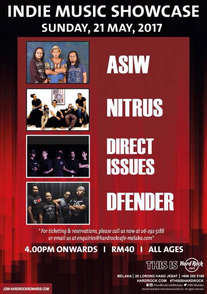 Jenn_Thompson's tweet photo. #MELAKA SUN May21 INDIE MUSIC SHOWCASE 4pm @hrcmelaka ft. #ASIW @NitrusBand @direct_issues #DFender https://t.co/lVR30KsVKi