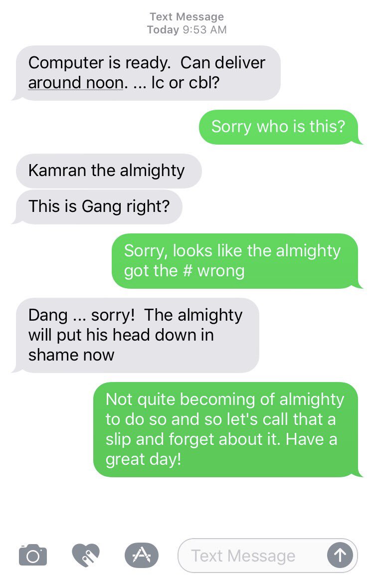 radhesh_menon's tweet photo. 'Twas a fun text exchange with 'the Almighty' this morning! #reasontolaugh https://t.co/GOop7Wfvxu