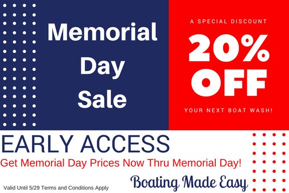 Call to book a basic boat wash today and take advantage of our Memorial Day Sale! #MemorialDayWeekend #MemorialDaySale #Boating