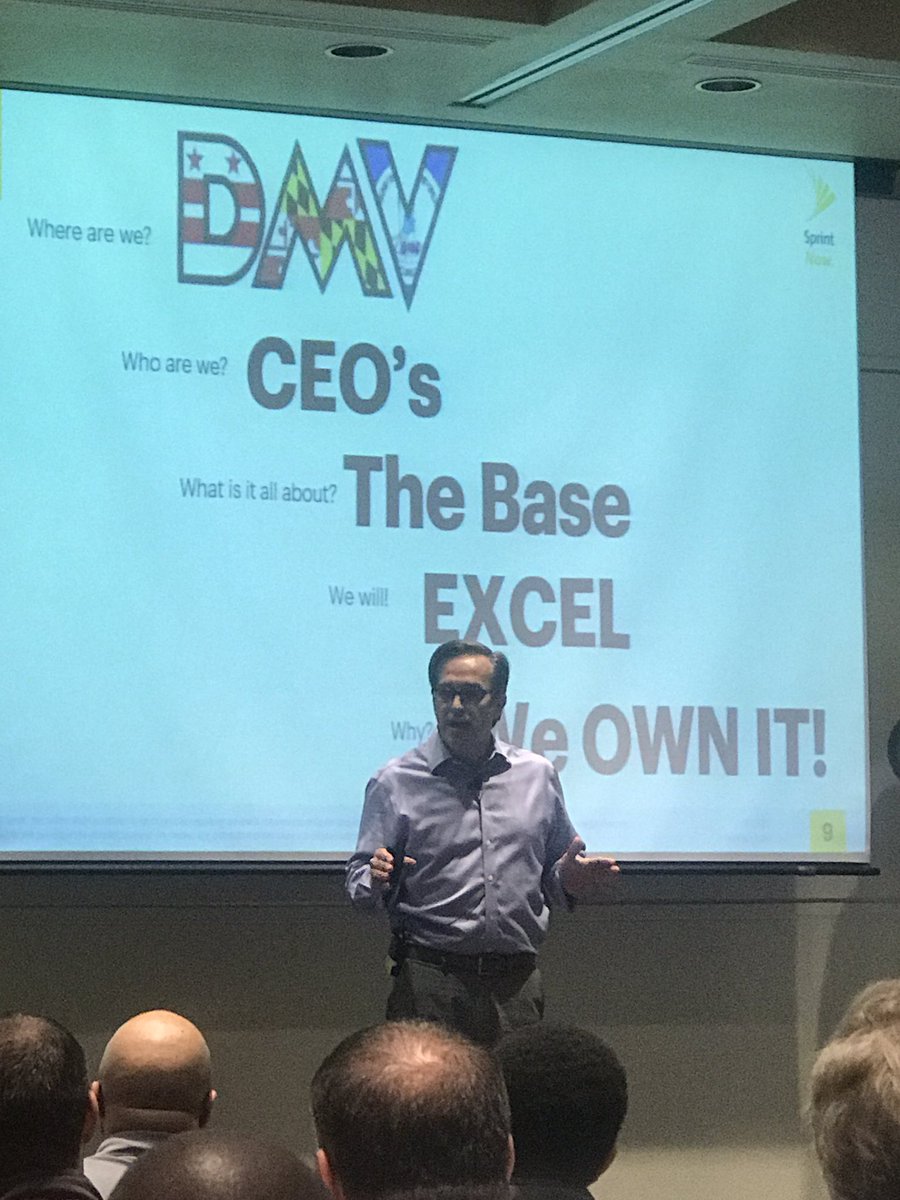 jajones83's tweet photo. Thrilled to be in the DMV!  Brian's  engaging DMV Partners to EXCELerate 2017 by committing to brilliance in EXECUTION!! #Sprint4DMV https://t.co/g1dYQmw1OK
