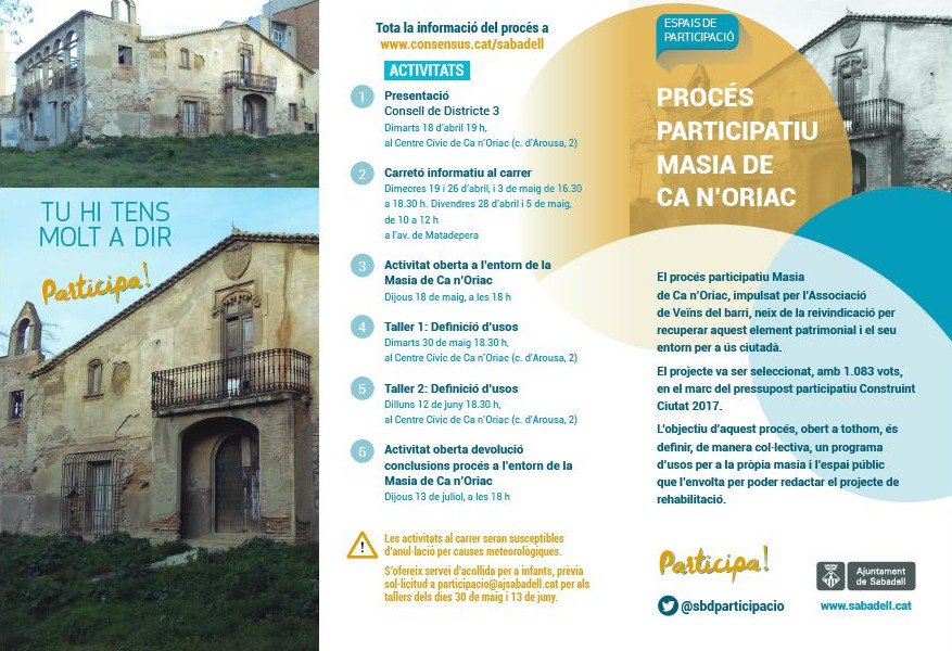 Grans notícies per la ciutat:
- Parc del Nord
- Parc Central 1500m2 àrea de jocs
- Projecte Masia de Ca n'Oriac