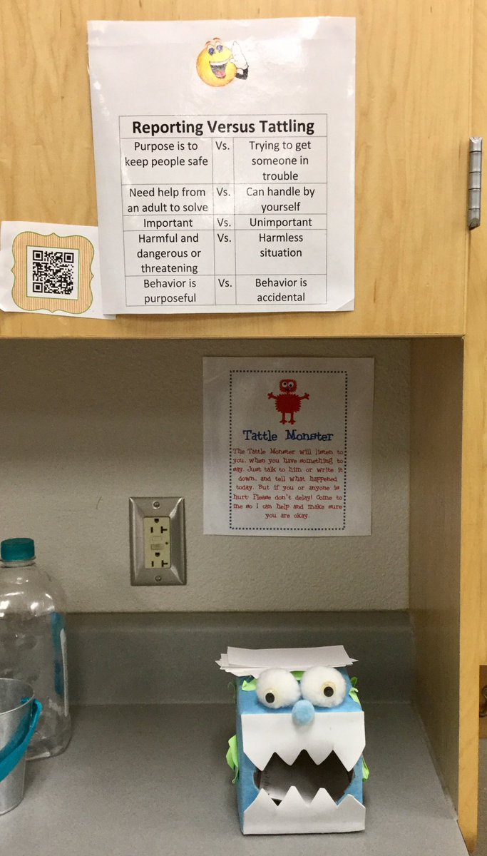 kscubby's tweet photo. Day 2-We ❤️ using the tattle monster &amp; reporting vs. tattling to help solve our own problems in Mrs. K.'s class! #mohler6chat @NISDMireles https://t.co/N9BurMNl0k