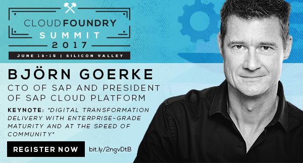 cloudfoundry's tweet photo. Learn abt digital transformation journeys at Summit Silicon Valley. Don't miss the keynote from @_bgoerke from SAP https://t.co/GadDjVR7zK https://t.co/ZKdhTnvKwG