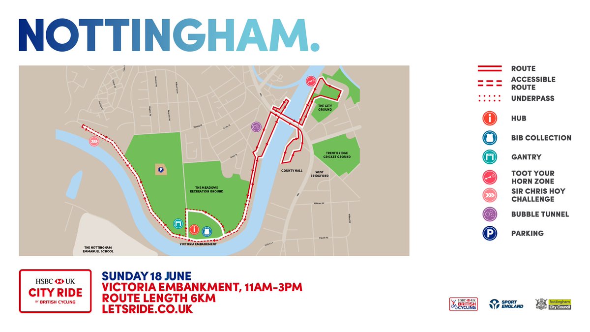 BritishCycling's tweet photo. ICYMI: Yesterday we announced the route for @HSBC_UK City Ride Nottingham.

✅ Register to ride the route: https://t.co/VDotcSPCwc https://t.co/JfE1aBjZ7k