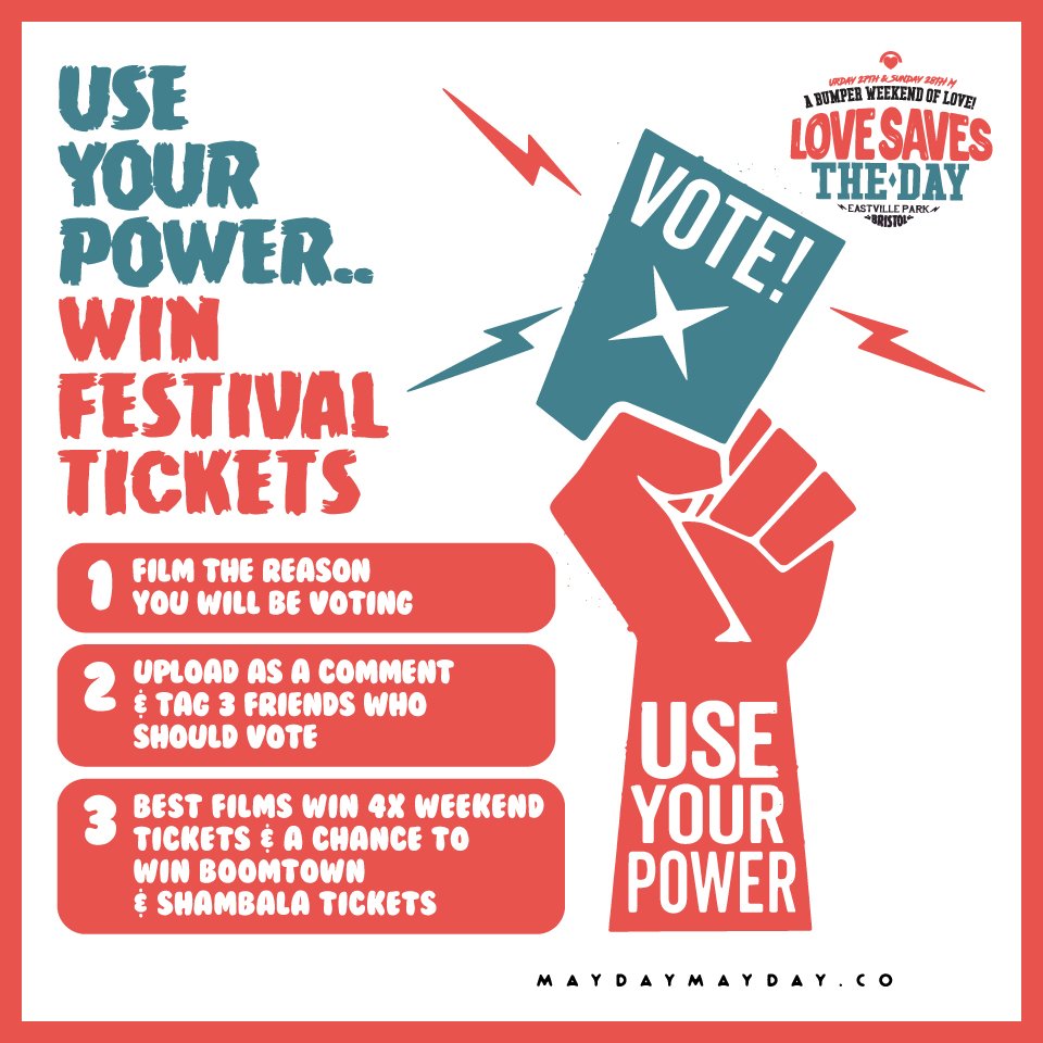 Love Saves The Day (@lstdbristol) on Twitter photo Tell us why you are voting and win LSTD, Shambala & Boomtown tickets with <a href="/mayday_2017/">Maydaymayday</a> : goo.gl/937w0D Tell us why you are voting and win LSTD, Shambala & Boomtown tickets with <a href="/mayday_2017/">Maydaymayday</a> : goo.gl/937w0D