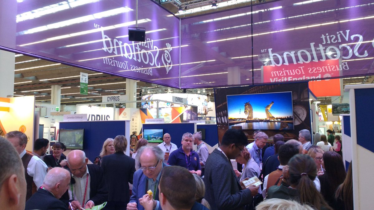 VisitScotBE's tweet photo. The Scotland stand is the place to be at #IMEX17! Come and join the party #ScotSpirit https://t.co/c4ASnMzihF