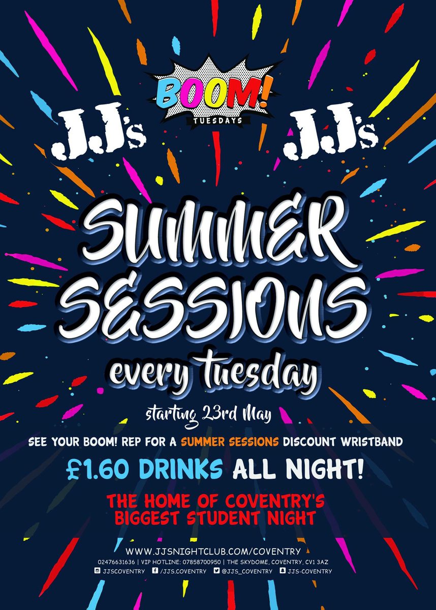 Due to popular demand, we are staying open on Tuesdays through Summer, starting Tues 23rd May!!

Student ID may be required. <a href="/BOOMcoventry/">BOOM! Tuesdays</a>