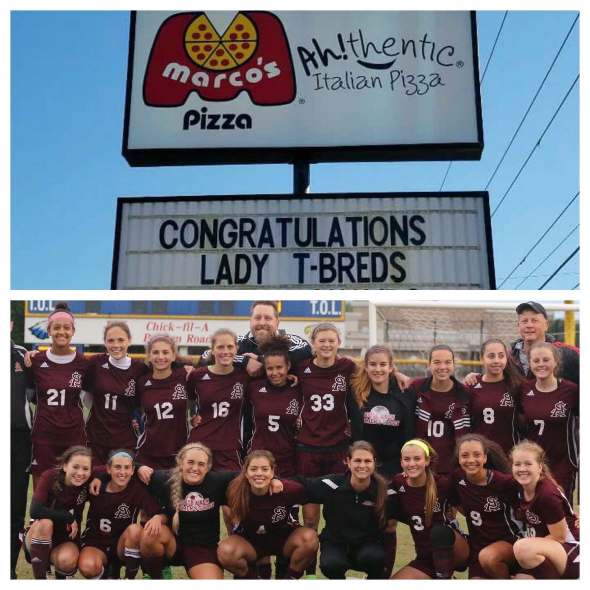 Marcospizzacsra's tweet photo. Congrats South Aiken Women's Soccer Team on being State Champs!! It was an honor to be your sponsor this season! 🎉⚽️ #marcospizza #champs https://t.co/XBXudiQiBP