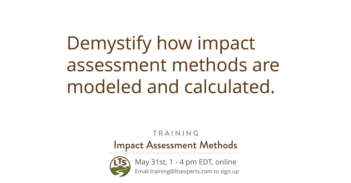 Expand your #LCA knowledge w/ @ltsexperts LCA Practitioner Cert., starting w/ Impact Assessment Methods class 5/31
ow.ly/VaqI30bNUj5