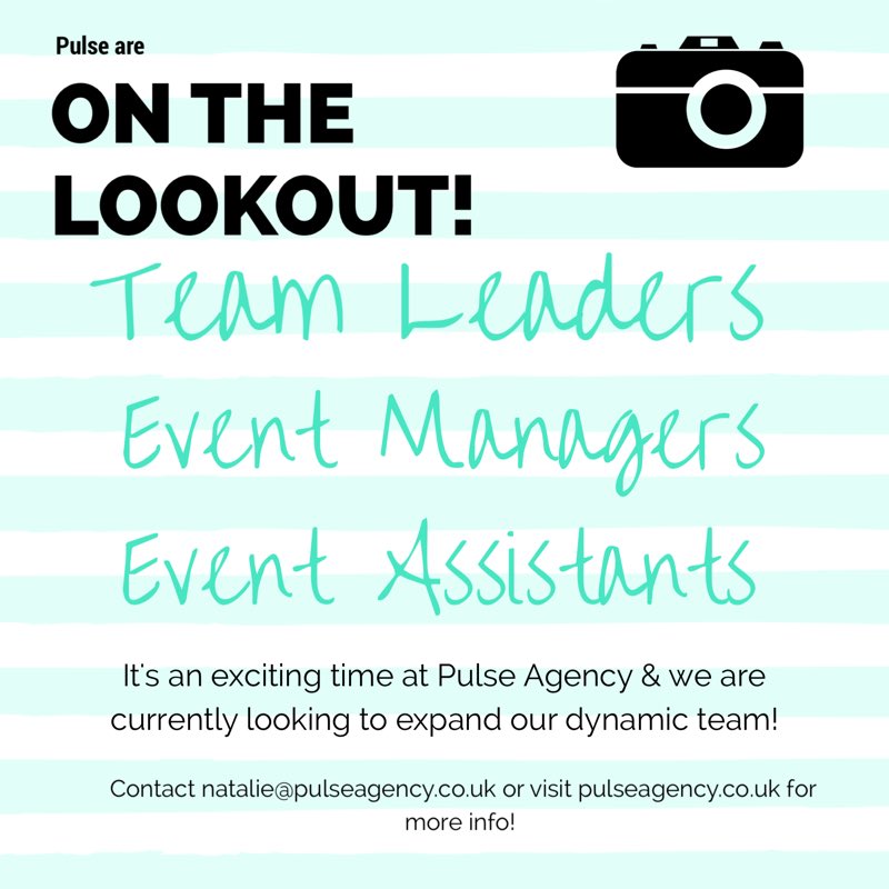 PulseAgencylvpl's tweet photo. We're currently searching for new #eventmanagers, #teamleaders &amp; #eventsassistants to join our dynamic team! ⚽💁🏼👍🏽#liverpool #pulseagency https://t.co/2SZSueT0dW