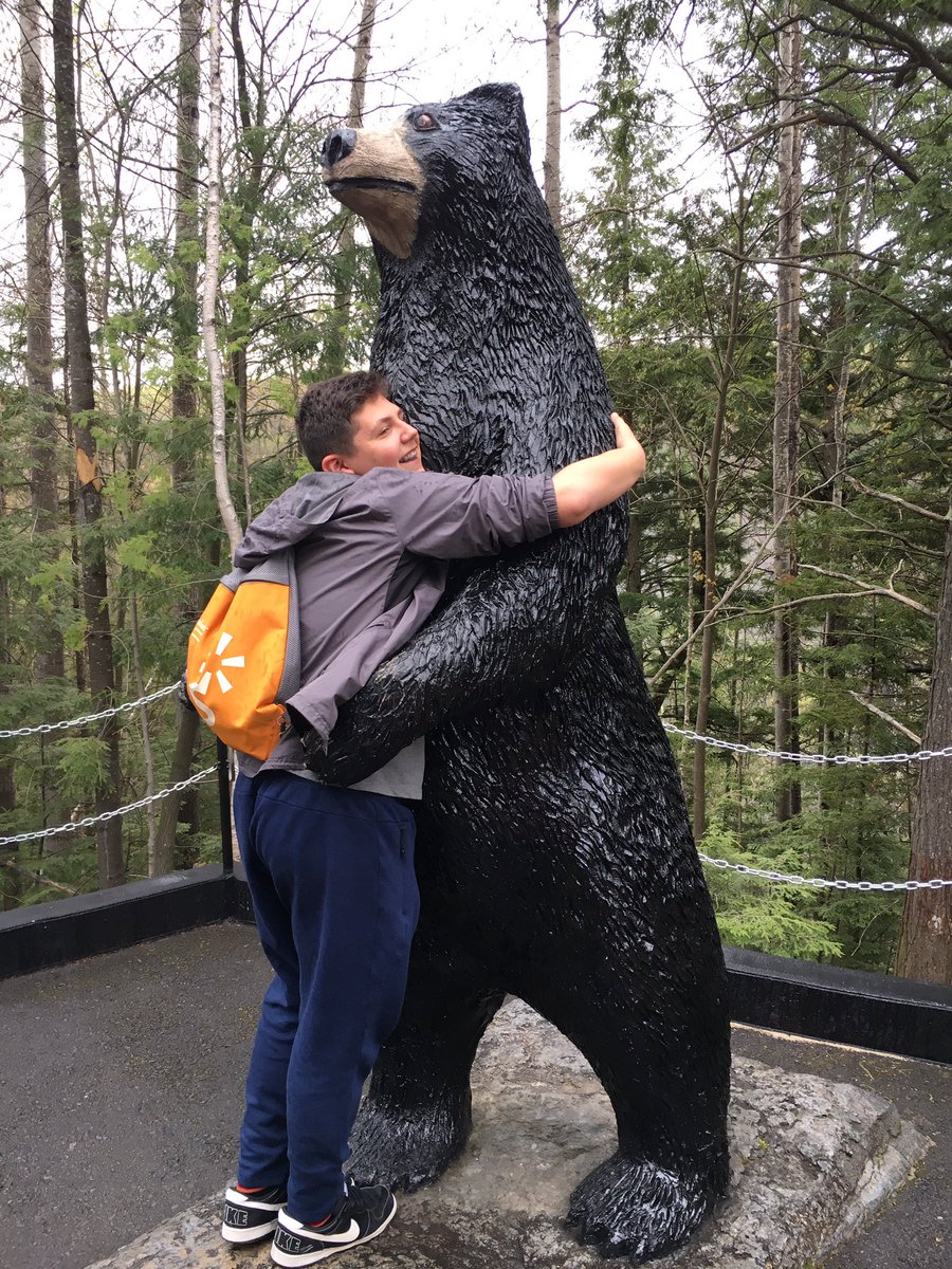 StVincentOak's tweet photo. Mason getting in touch with the wildlife here in Quebec. #hcdsb #QuebecTrip2017 @HCDSB https://t.co/oLm72u1yt1