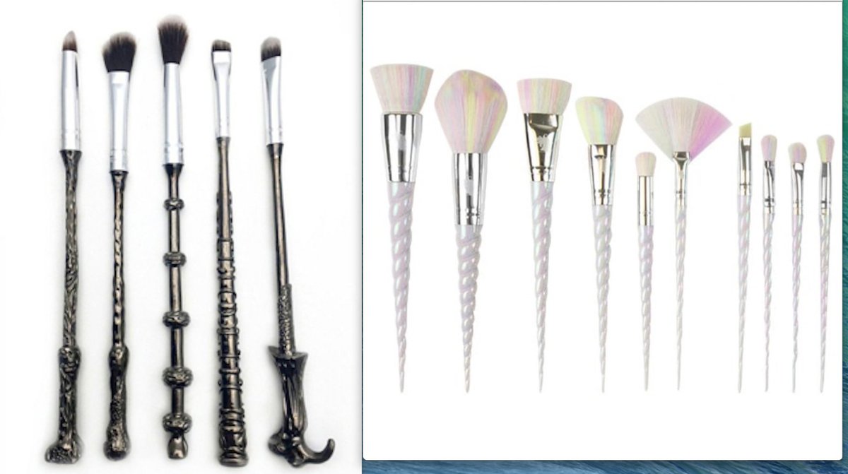 MiaC_TKC's tweet photo. I found these wicked #HarryPotter #makeup #brushes, but I just love the #unicorn ones.
#whichonesdoyouprefer ? @HarryPotterLand #tkcmia https://t.co/CO0HjYKE0K