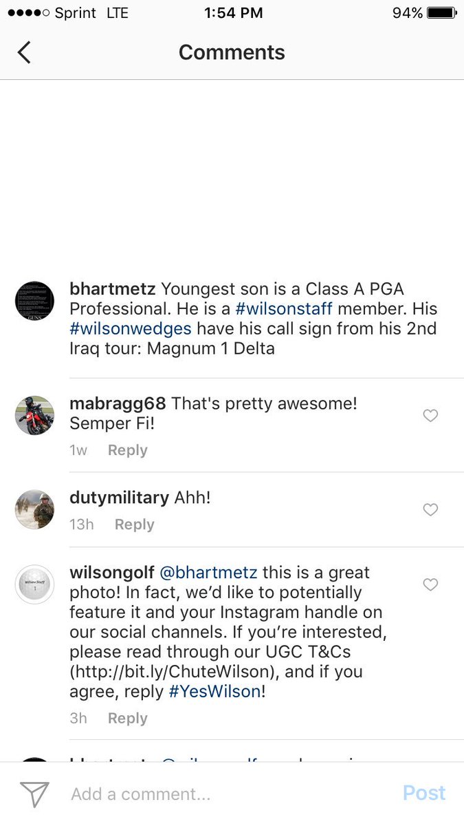 @WilsonGolf seemed to like my Dad's IG post regarding my new wedges! Cool of them to reach out. #AdvisoryStaff